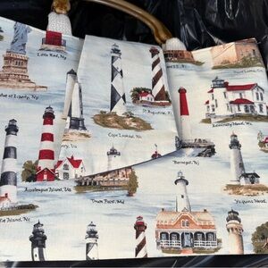 Lighthouse Print Tote Bag with Bamboo Handles